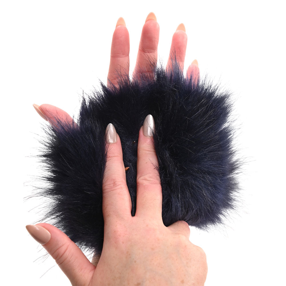 Sex & Mischief Cougar Spiked Sensory Glove - Navy Blue Furry Glove with Metal Spikes-SS09970