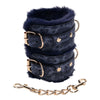 Sex & Mischief Cougar Fur Handcuffs - Navy Blue/Gold Furry Restraints-SS09971