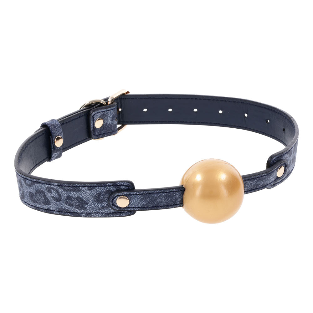 Sex & Mischief Cougar Ball Gag - Navy Blue/Gold Mouth Restraint