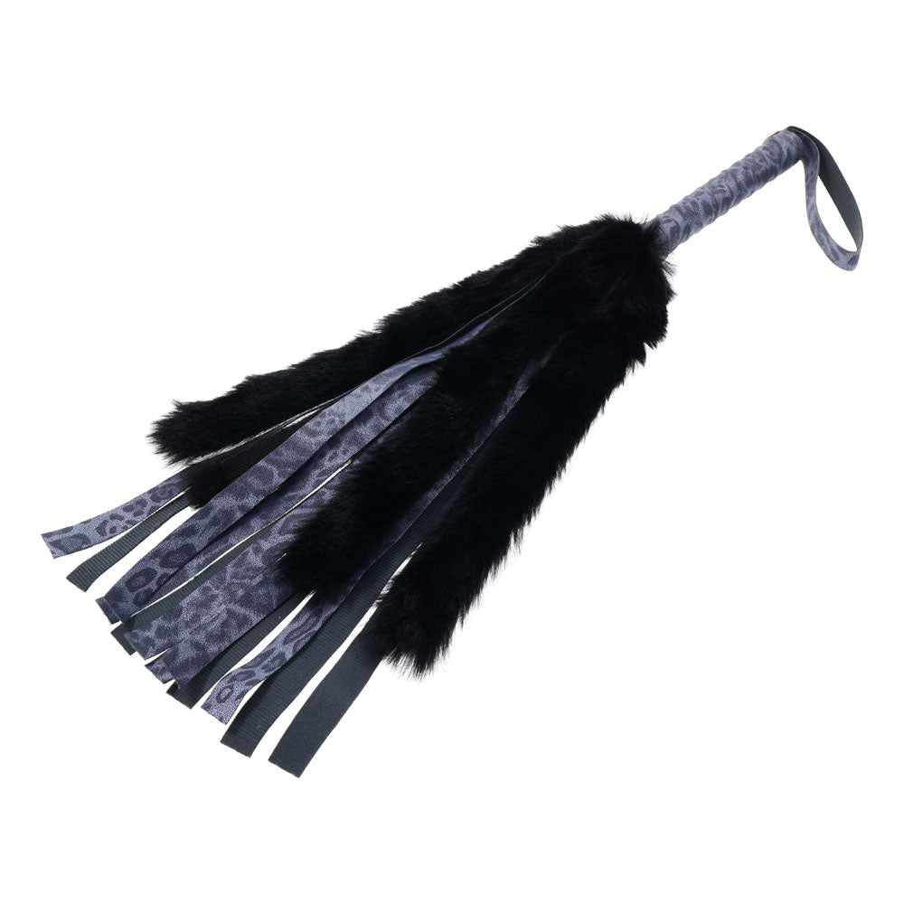 Sex & Mischief Cougar Faux Fur Flogger - Navy Blue/Black Furry Flogger Whip