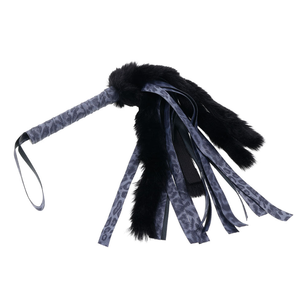 Sex & Mischief Cougar Faux Fur Flogger - Navy Blue/Black Furry Flogger Whip