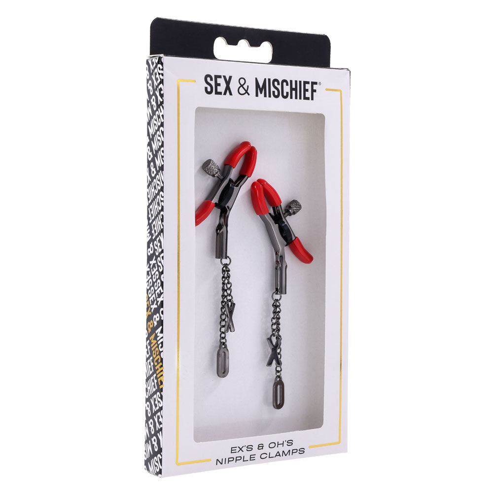 S&M Exs & Ohs Nipple Clamps - Red Tipped Metal Nipple Clamps - Set of 2-SS09983