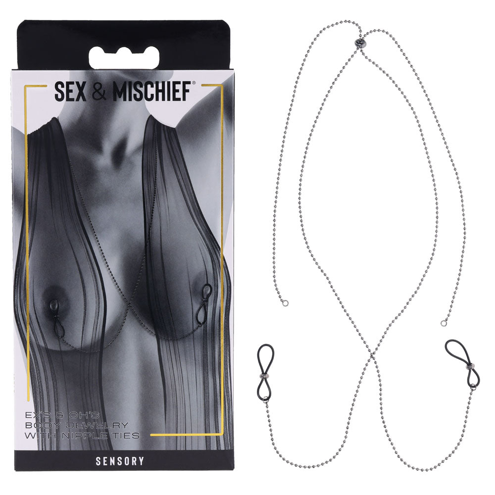 S&M Exs & Ohs Body Jewelry with Nipple Ties - Metal Chain with Nipple Ties-SS09987