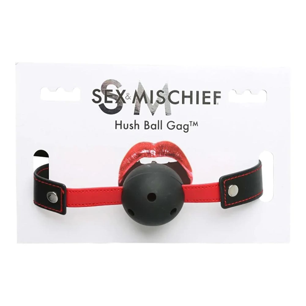 Sex & Mischief Hush Ball Gag - Black/Red Mouth Restraint-SS10022