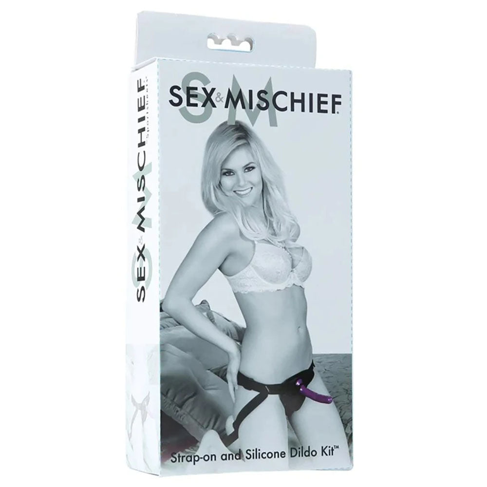 Sex & Mischief Strap-On & Silicone Dildo Kit - Black/Purple Adjustable Strap-On-SS10065