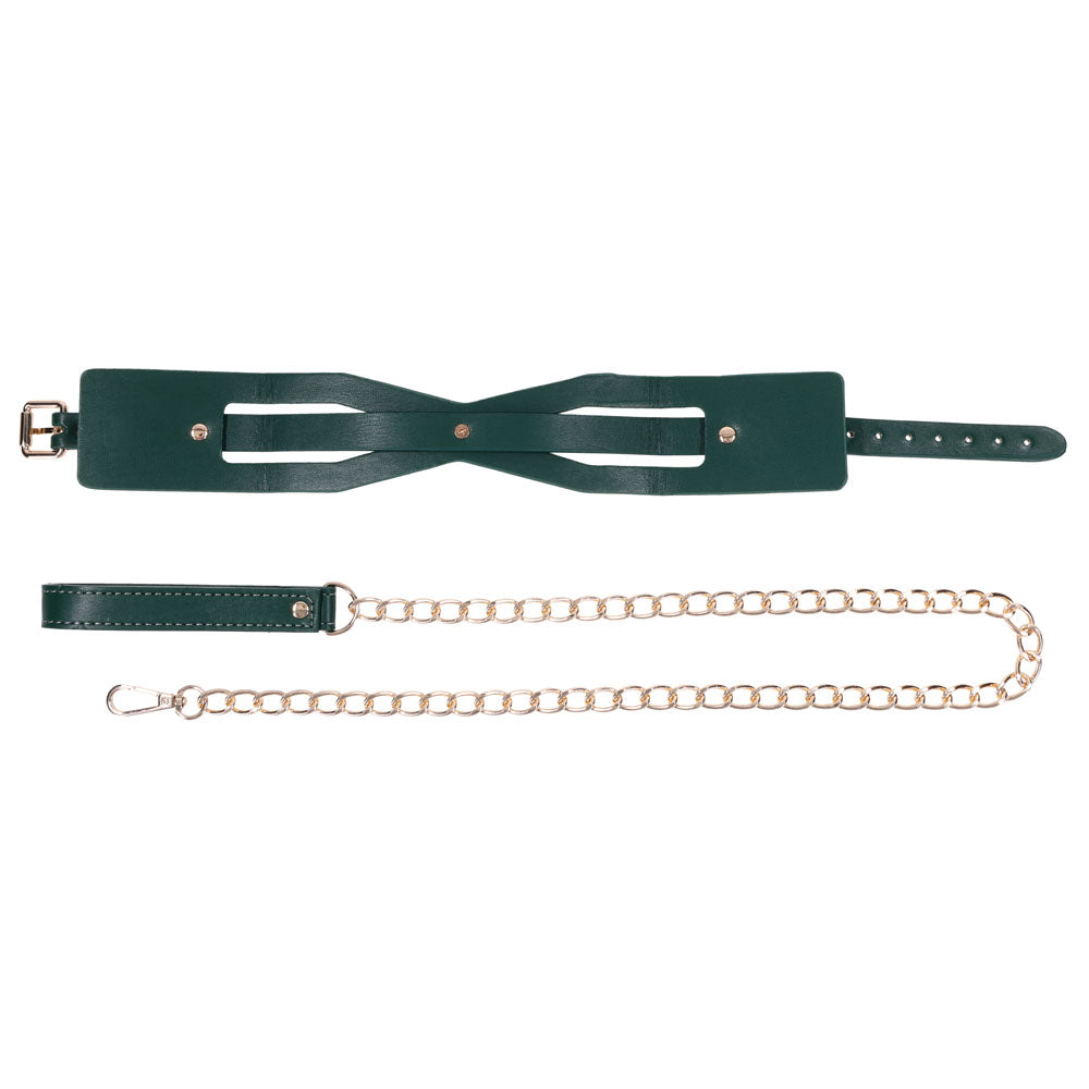 Sex & Mischief Indica Cutout Collar and Leash - Green/Gold Restraint