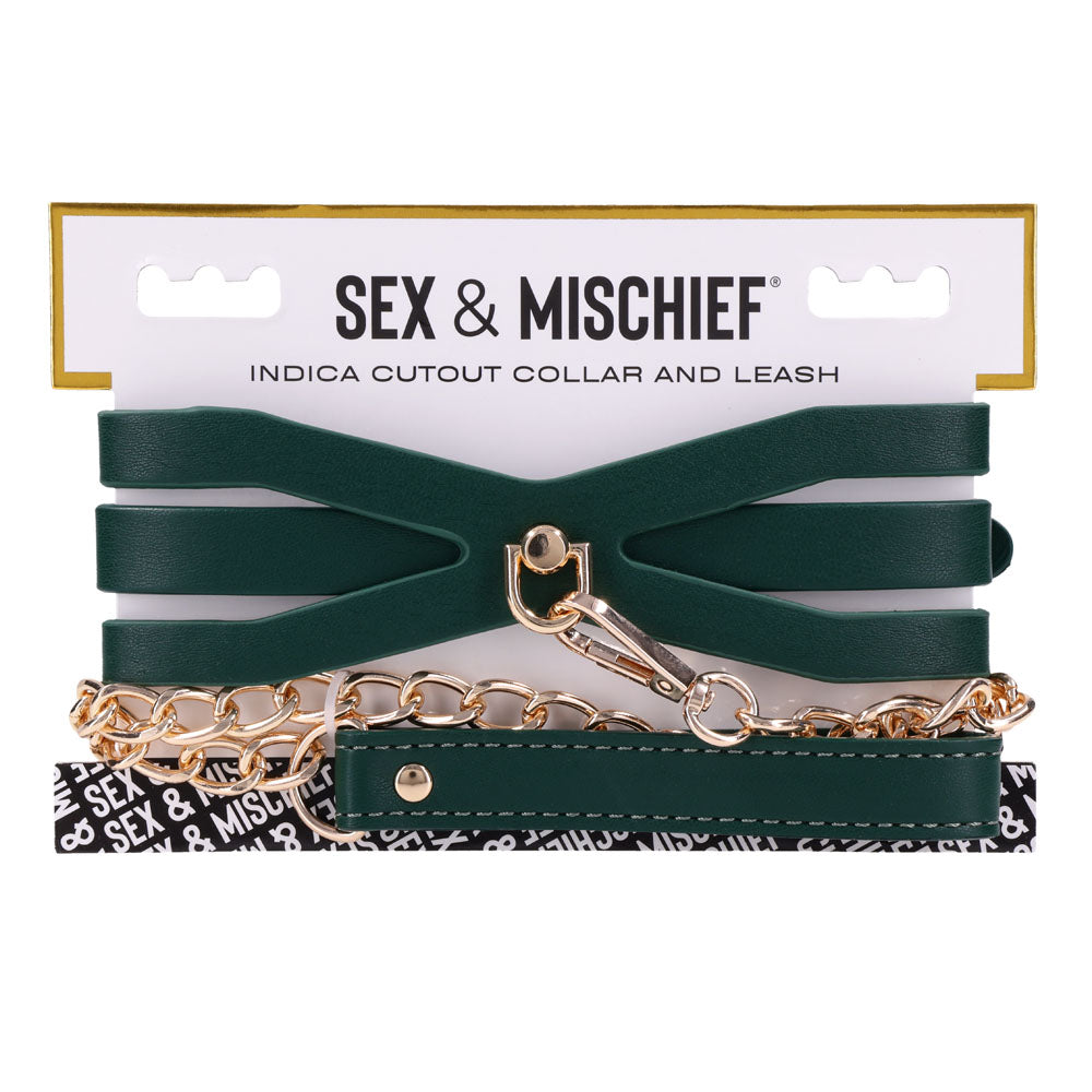 Sex & Mischief Indica Cutout Collar and Leash - Green/Gold Restraint