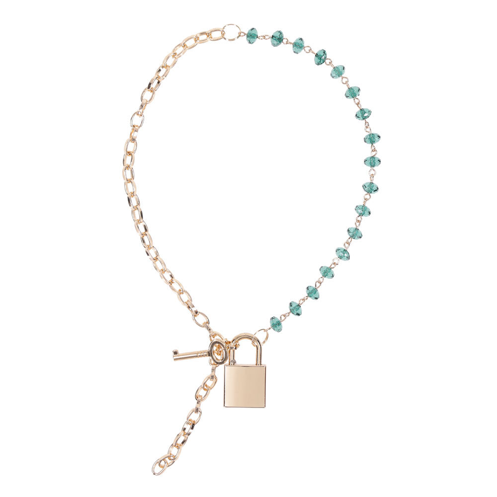Sex & Mischief Indica Crystal Day Collar - Gold/Emerald Lockable Collar - SS10222