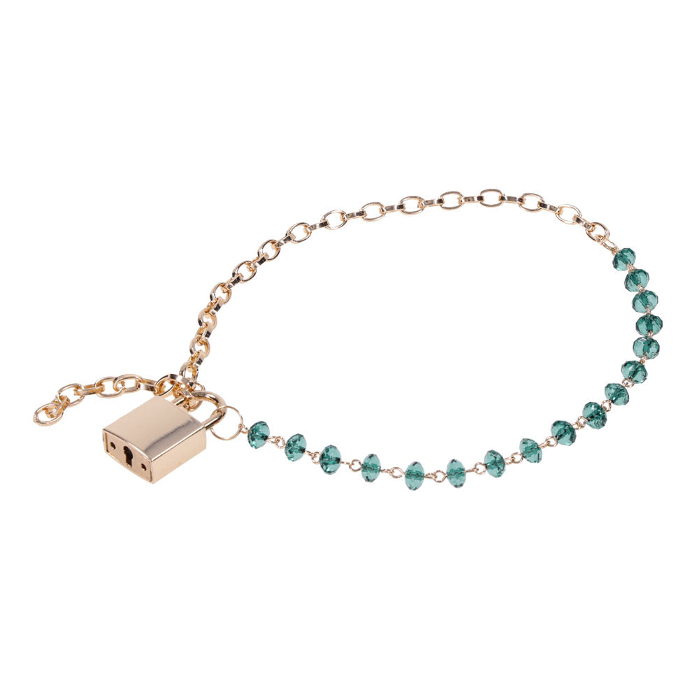 Sex & Mischief Indica Crystal Day Collar - Gold/Emerald Lockable Collar - SS10222
