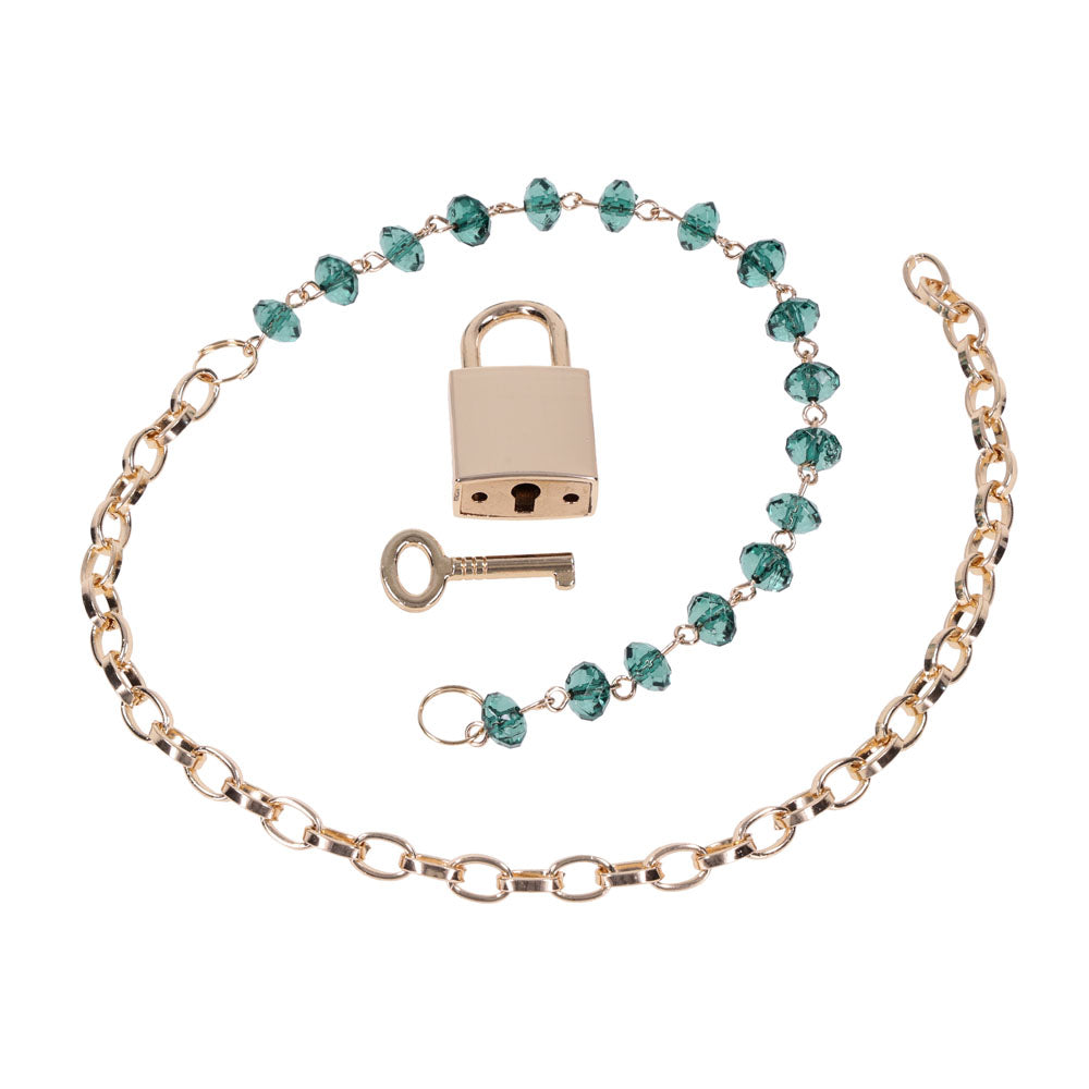 Sex & Mischief Indica Crystal Day Collar - Gold/Emerald Lockable Collar - SS10222