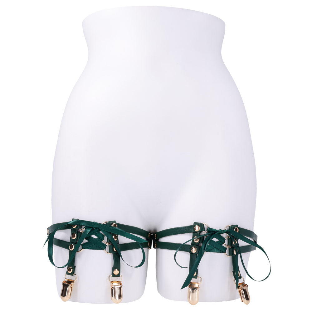 Sex & Mischief Indica Laced Up Garters - Green/Gold Garters - Set of 2 - SS10224