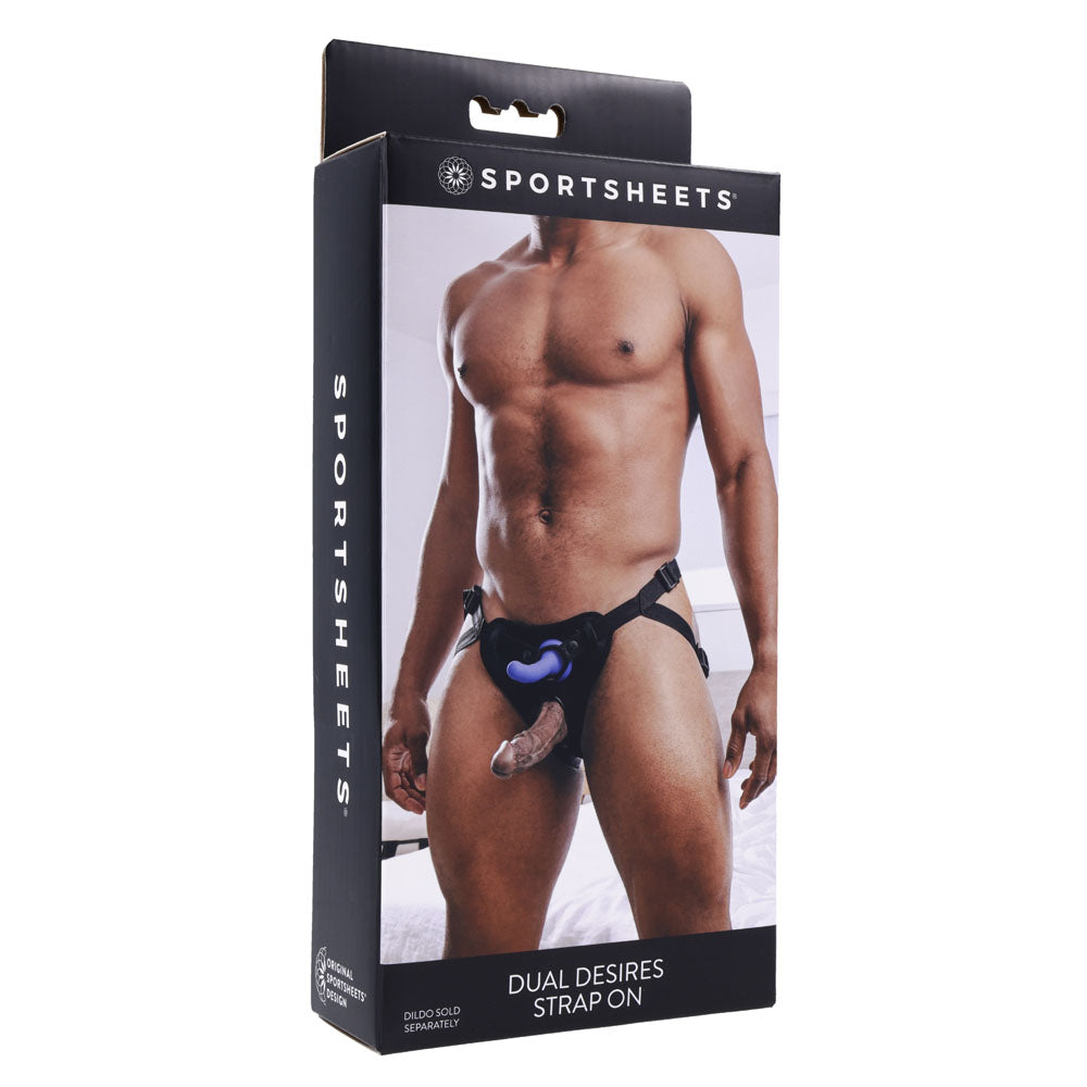 SPORTSHEETS Dual Desires Strap On - Black Adjustable Strap-On Harness (No Probe Included)-SS31003