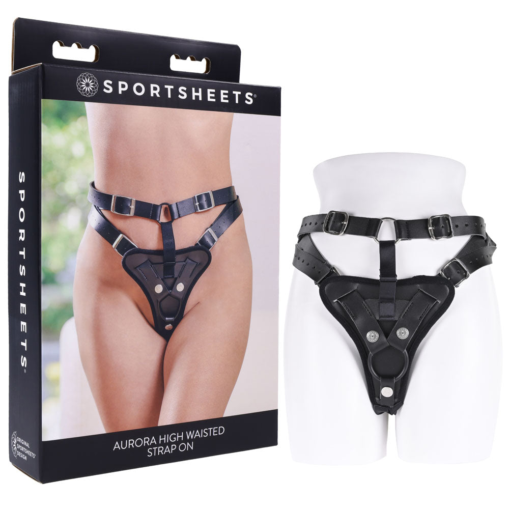 SPORTSHEETS Aurora High Waisted Strap On - Black Adjustable Strap-On Harness (No Probe Included)-SS31005