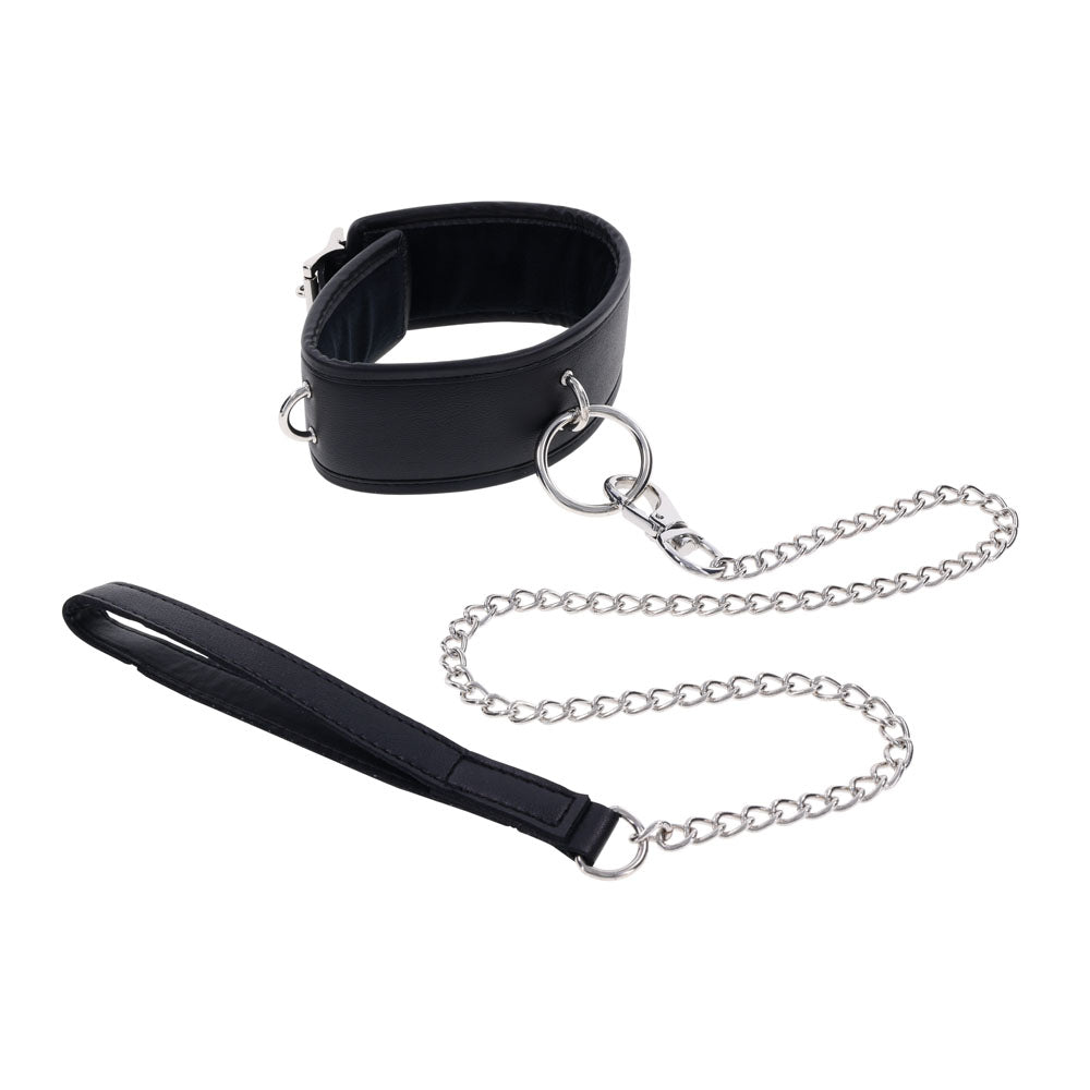 EDGE Collar & Leash - Black Neck Restraint with Heavy Duty Metal Leash-SS98046