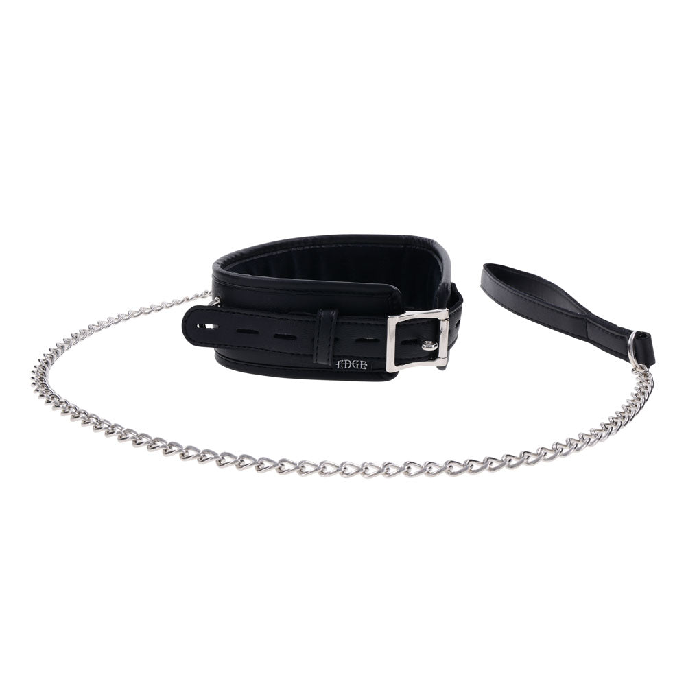 EDGE Collar & Leash - Black Neck Restraint with Heavy Duty Metal Leash-SS98046