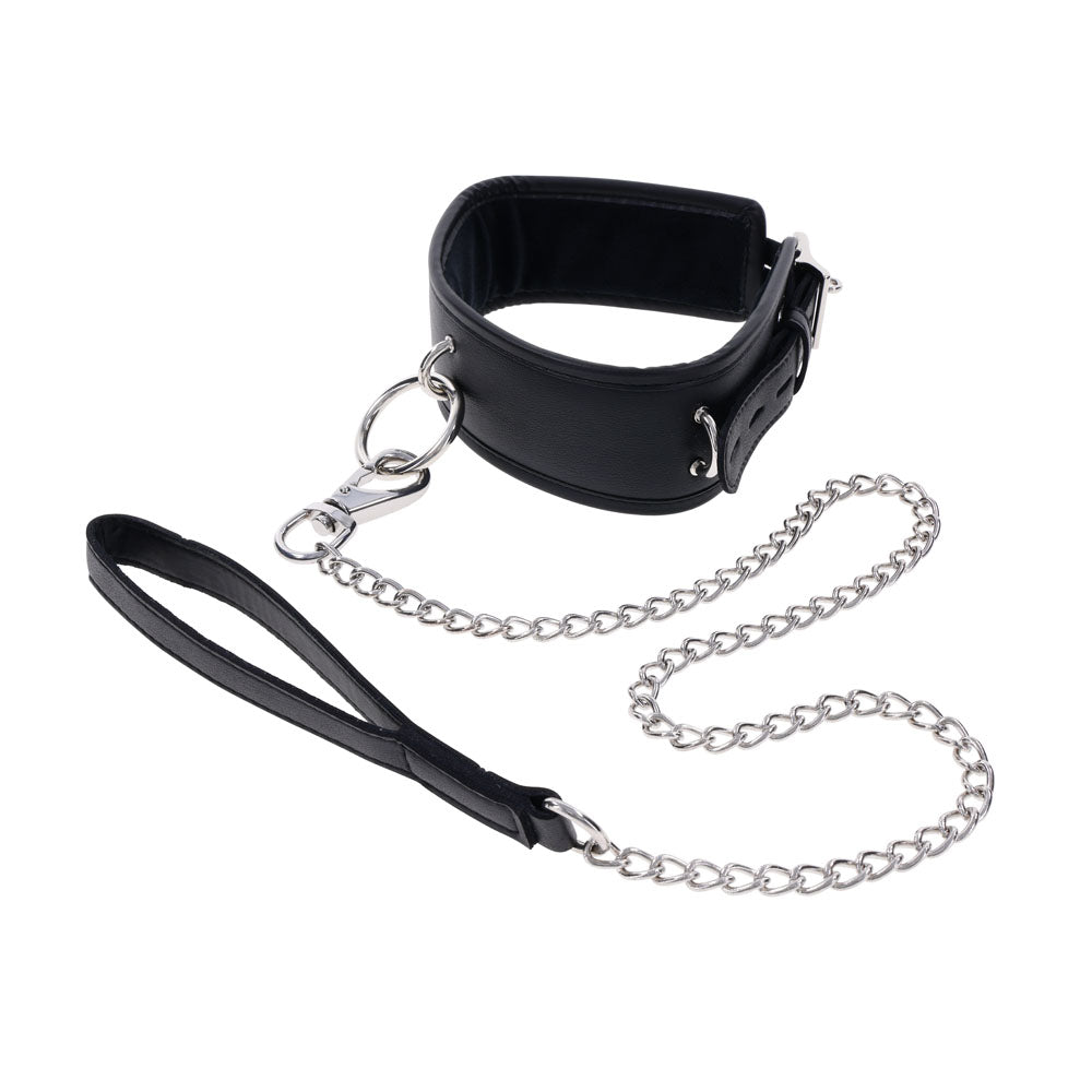 EDGE Collar & Leash - Black Neck Restraint with Heavy Duty Metal Leash-SS98046