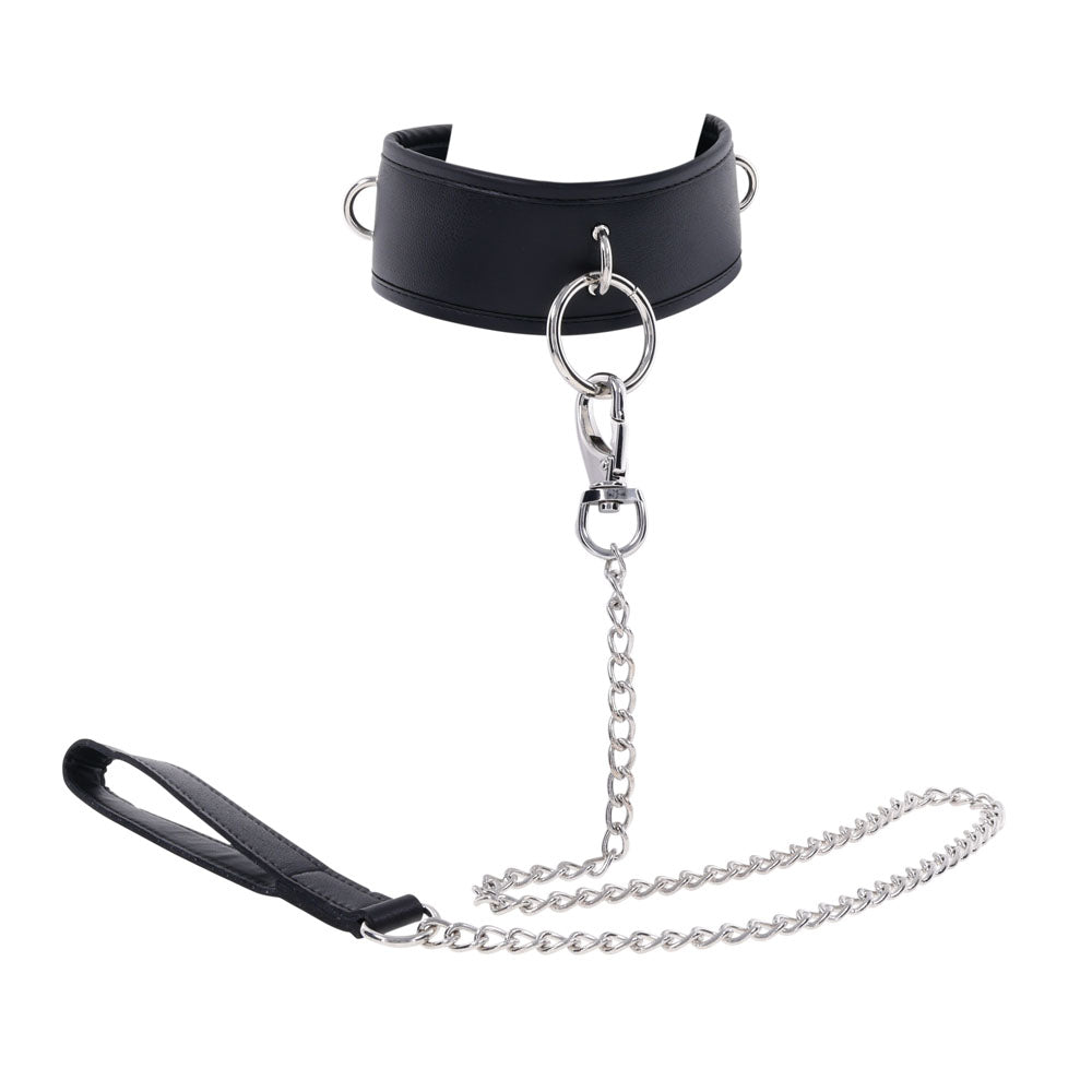 EDGE Collar & Leash - Black Neck Restraint with Heavy Duty Metal Leash-SS98046