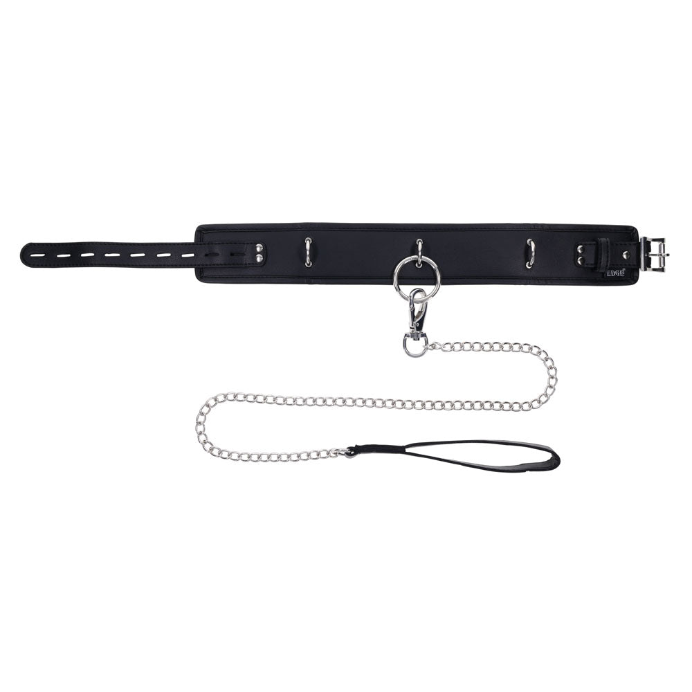 EDGE Collar & Leash - Black Neck Restraint with Heavy Duty Metal Leash-SS98046