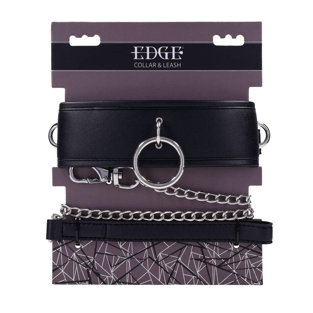 EDGE Collar & Leash - Black Neck Restraint with Heavy Duty Metal Leash-SS98046