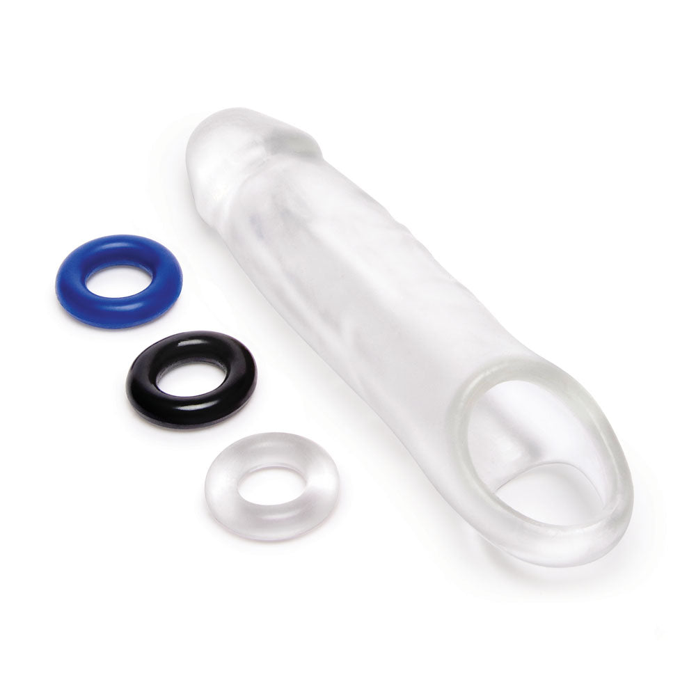 Size Up 1 Inch See-Thru Penis Extender with Ball Loop - Clear 2.5 cm (1) Penis Extension Sleeve-SU400