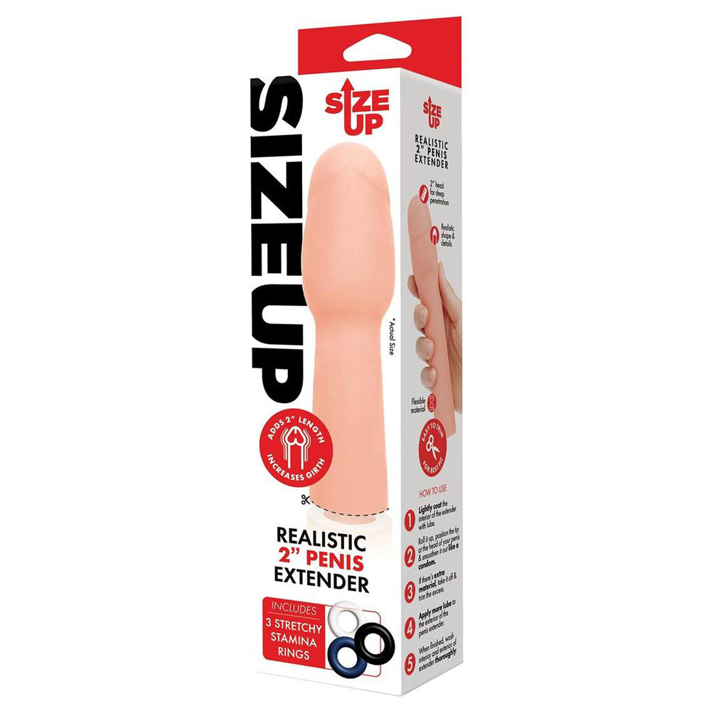 Size Up Realistic 2 Inch Penis Extender - Flesh 5 cm (2) Penis Extension Sleeve-SU403