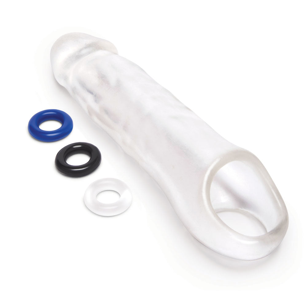 Size Up 3 Inch See-Thru Penis Extender with Ball Loop - Clear 7.6 cm (3) Penis Extension Sleeve-SU404