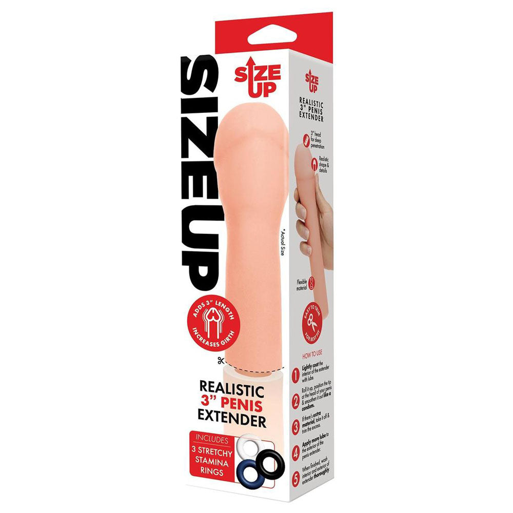 Size Up Realistic 3 Penis Extender - Flesh 7.6 cm (3) Penis Extension Sleeve-SU406