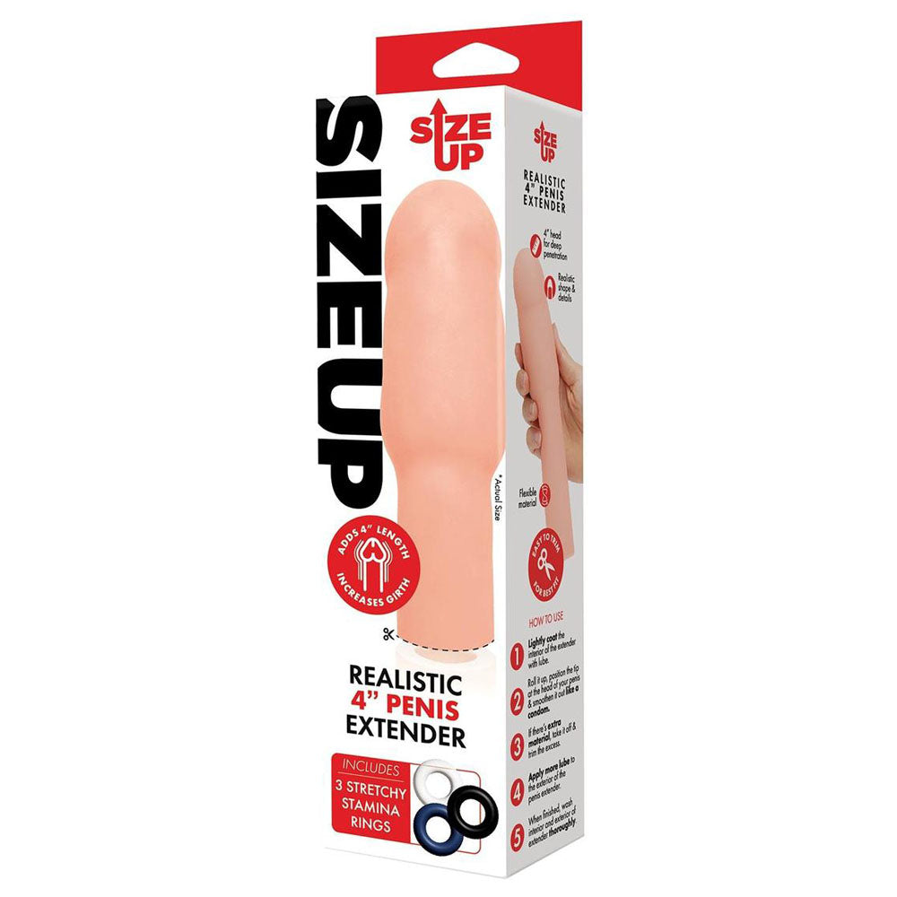 Size Up Realistic 4 Inch Penis Extender - Flesh 10.1 cm (4) Penis Extension Sleeve-SU407