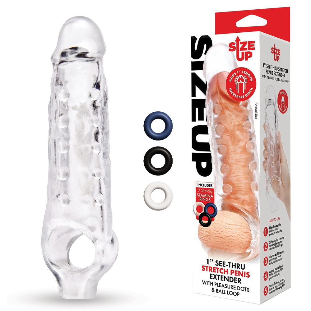 Size Up 1 Inch See-Thru Stretch Penis Extender-(su408)