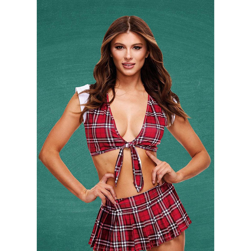 TEACHERS PET Schoolgirl Crop Top & Skirt - S/M - Red Tartan - S/M Size-TP-505-SM