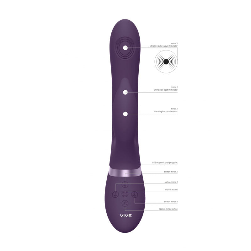 VIVE Aimi - Purple - Purple 22.3 cm USB Rechargeable Rabbit Vibrator-VIVE029PUR