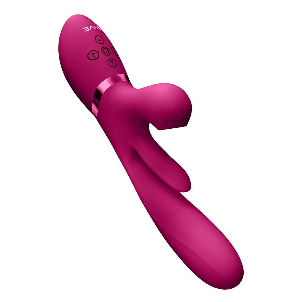 VIVE Ena - Pink - Pink 25 cm USB Rechargeable Thrusting Vibrator with Air Wave Stimulator-VIVE051PNK