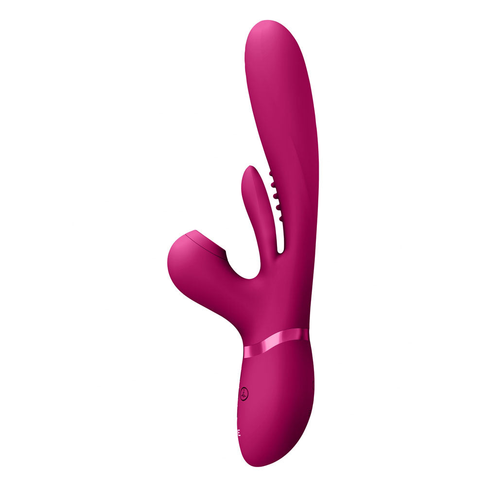 VIVE Ena - Pink - Pink 25 cm USB Rechargeable Thrusting Vibrator with Air Wave Stimulator-VIVE051PNK