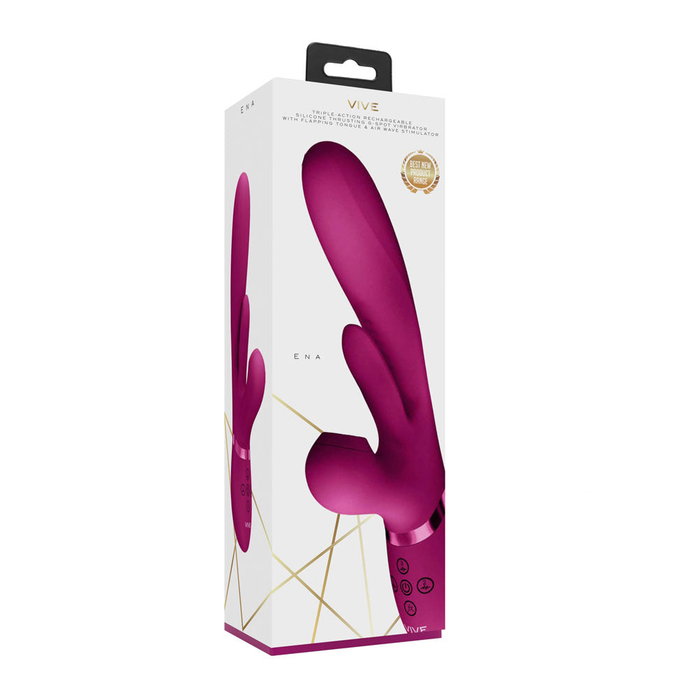 VIVE Ena - Pink - Pink 25 cm USB Rechargeable Thrusting Vibrator with Air Wave Stimulator-VIVE051PNK