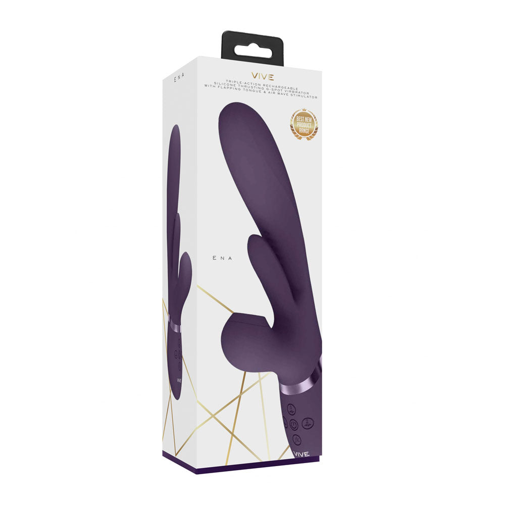 VIVE Ena - Purple - Purple 25 cm USB Rechargeable Thrusting Vibrator with Air Wave Stimulator-VIVE051PUR