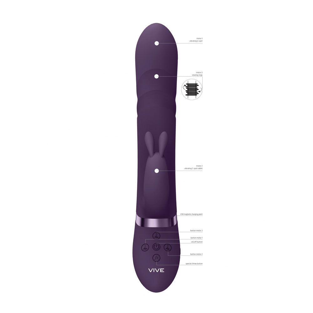 VIVE Nari - Purple - Purple 24.1 cm USB Rechargeable Rabbit Vibrator-VIVE053PUR