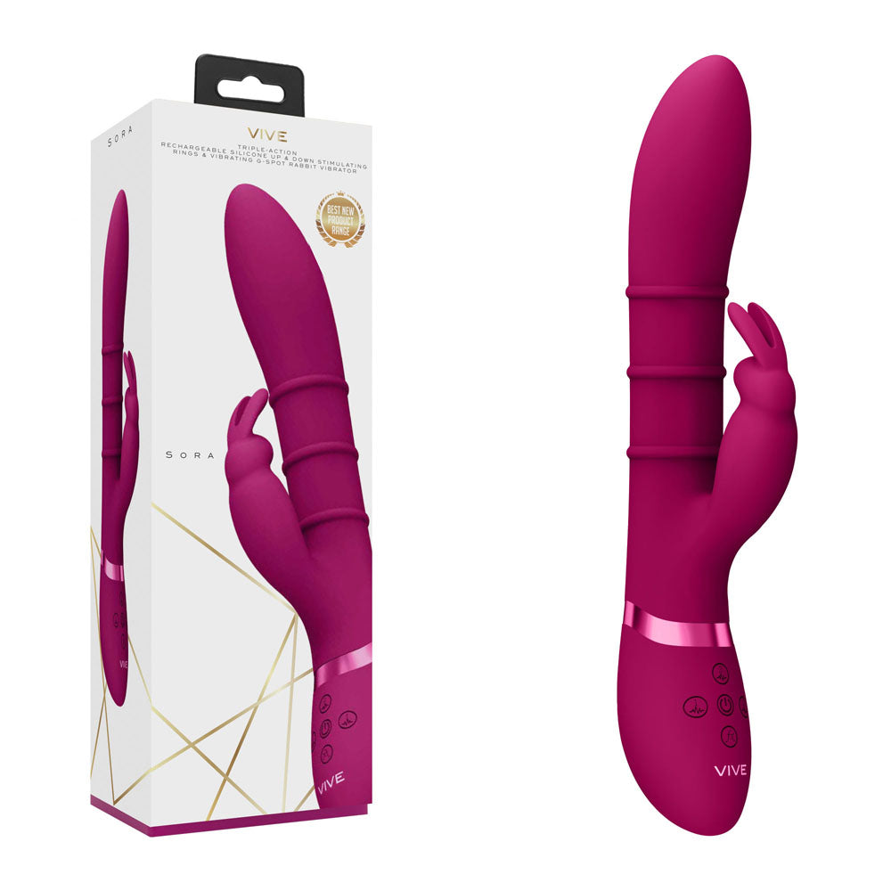 VIVE Sora - Pink - Pink 24.2 cm USB Rechargeable Rabbit Vibrator-VIVE054PNK