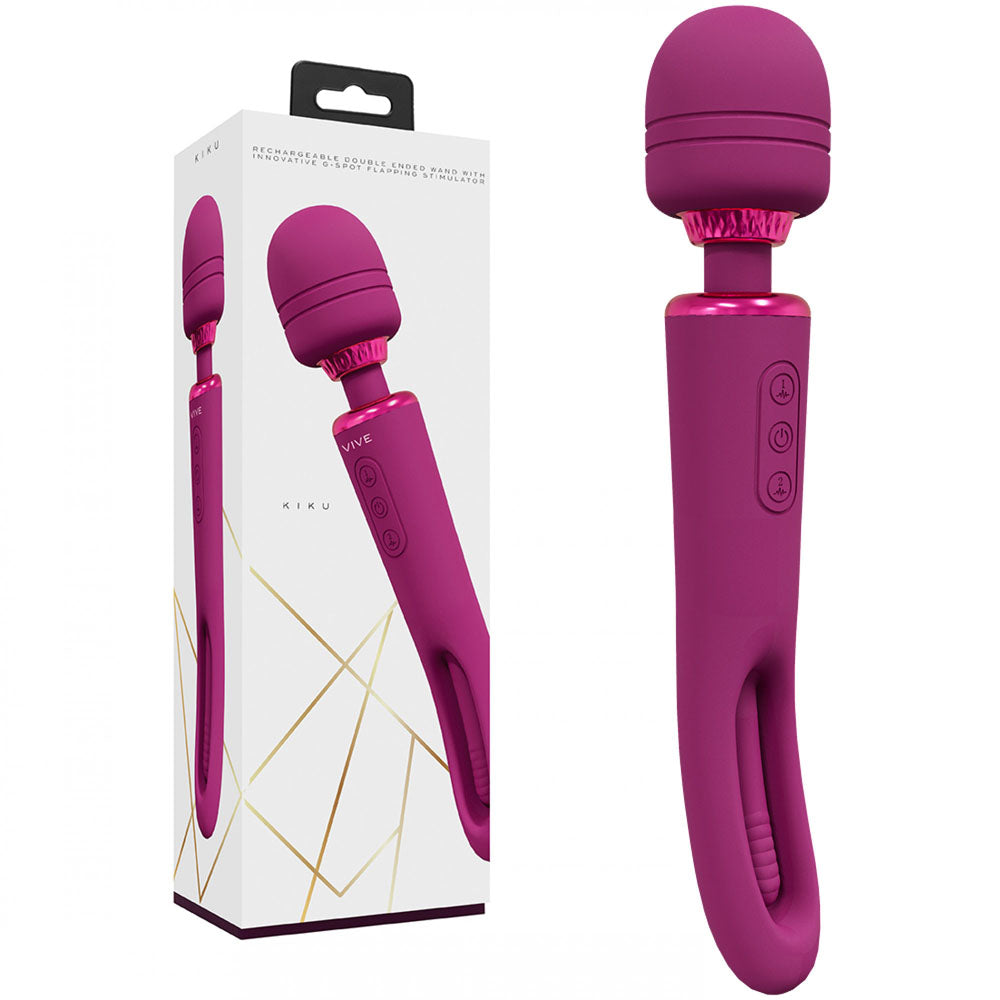 VIVE Kiku - Pink - Pink 25.2 cm USB Rechargeable Dual End Massage Wand with Flapping Tip-VIVE056PNK