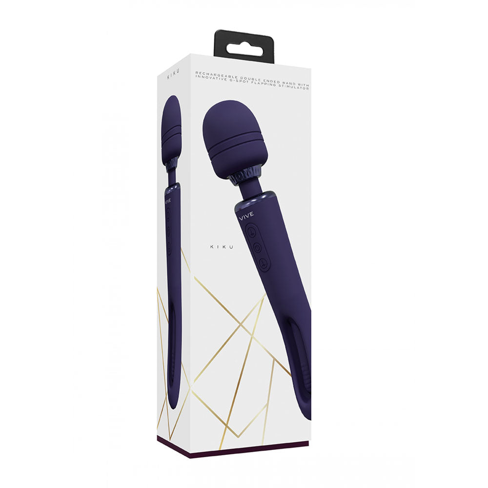 VIVE Kiku - Purple - Purple 25.2 cm USB Rechargeable Dual End Massage Wand with Flapping Tip-VIVE056PUR