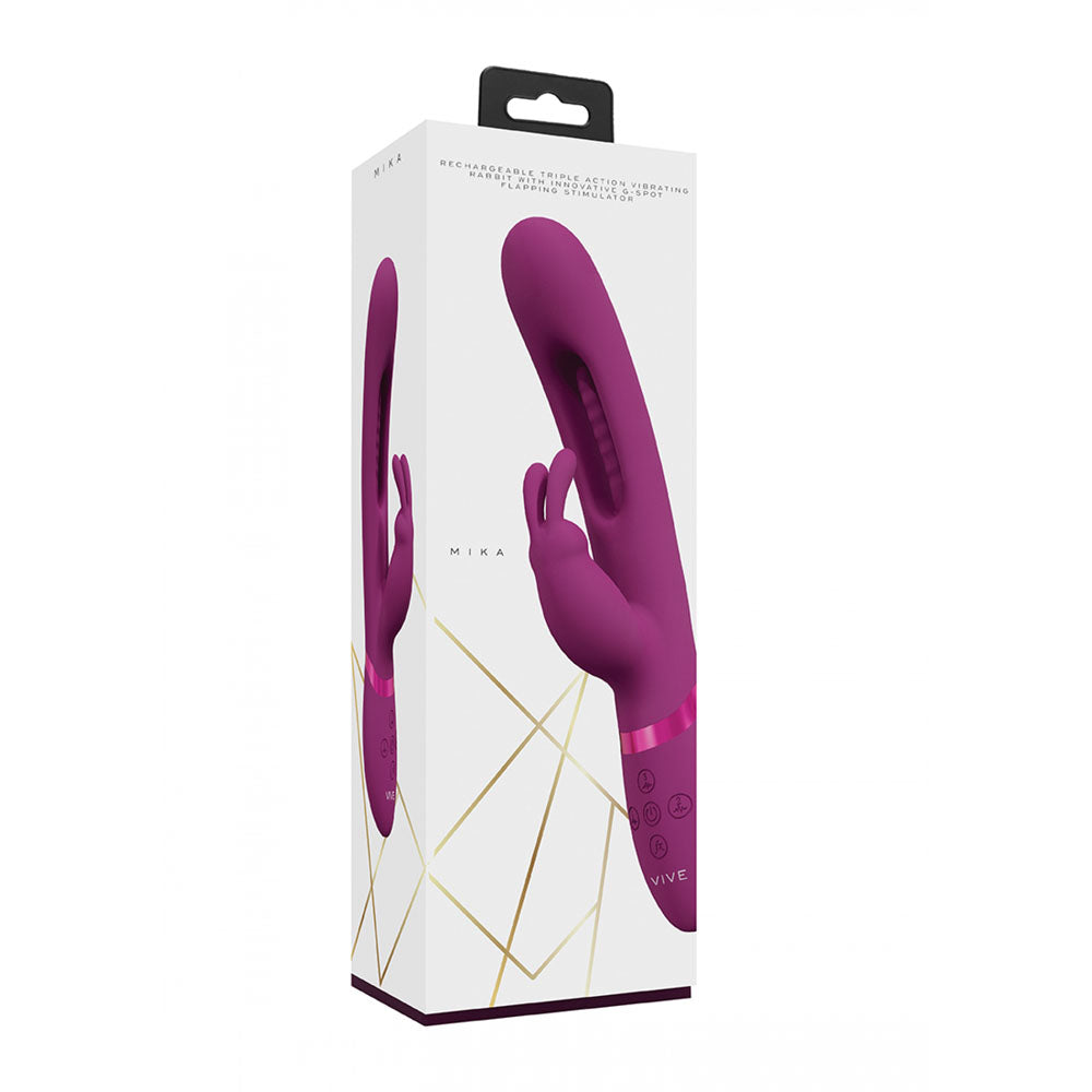 VIVE Mika - Pink - Pink 23.2 cm USB Rechargeable Rabbit Vibrator with Flapping Shaft-VIVE057PNK