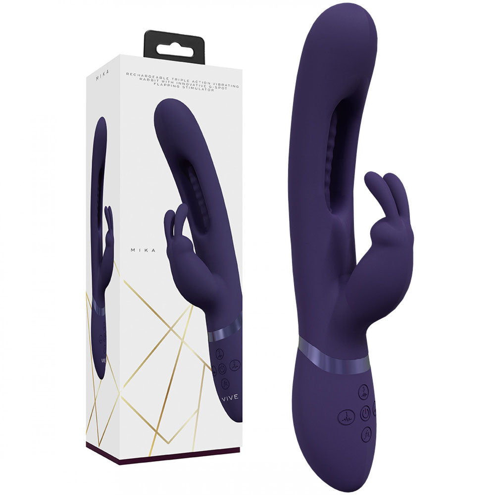 VIVE Mika - Purple - Purple 23.2 cm USB Rechargeable Rabbit Vibrator with Flapping Shaft-VIVE057PUR