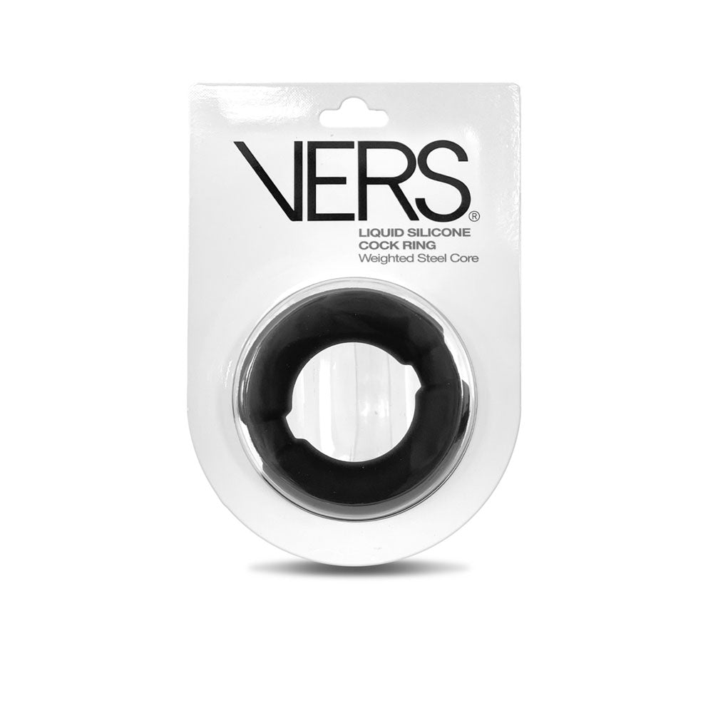 VERS Liquid Silicone Weighted Steel Core C-Ring - Black Cock Ring with Steel Core-VRS-2205