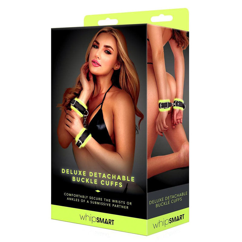 WhipSmart Glow Deluxe Detachable Buckle Cuffs - Glow in the Dark Restraints-WS1010