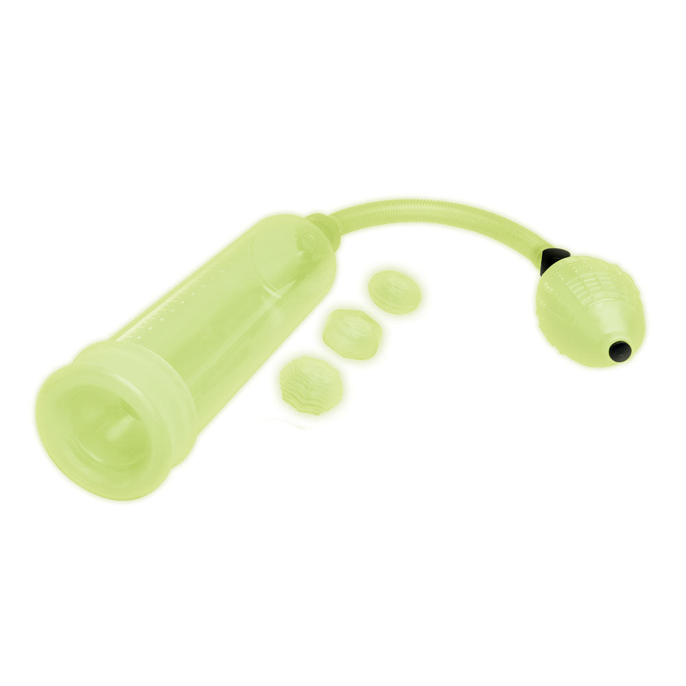 WhipSmart Glow In The Dark Penis Pump - With 3 Piece Cock Ring Set-WS1053