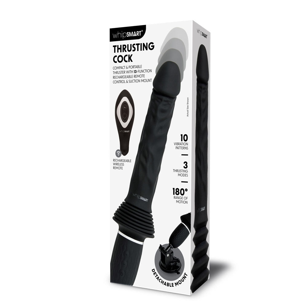 WhipSmart Thrusting Cock - Black 30 cm USB Rechargeable Thrusting Vibrator with Suction Mount-WS1066