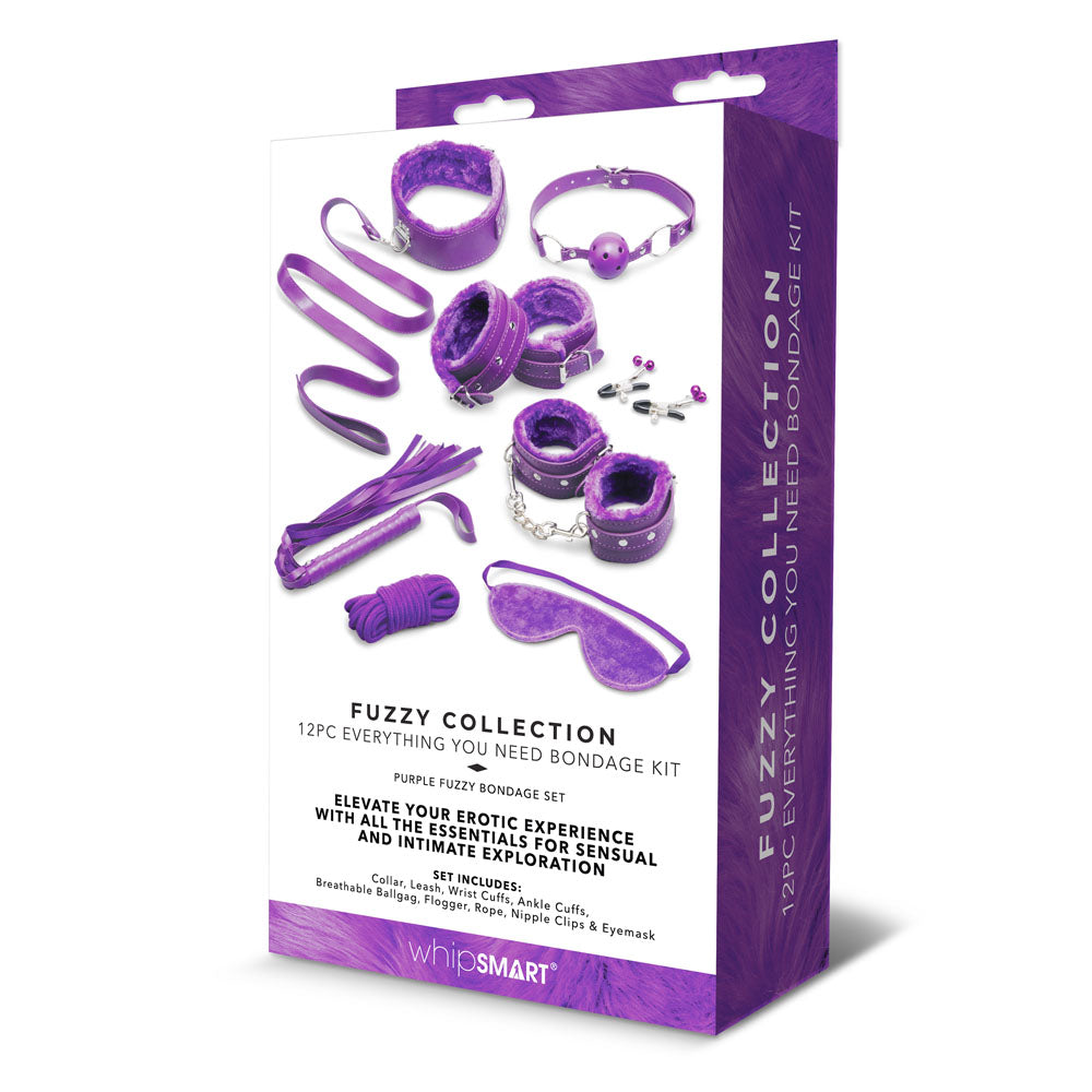 WhipSmart Fuzzy Everything You Need Bondage Kit - Purple Bondage Kit - 12 Piece Set - WS1073
