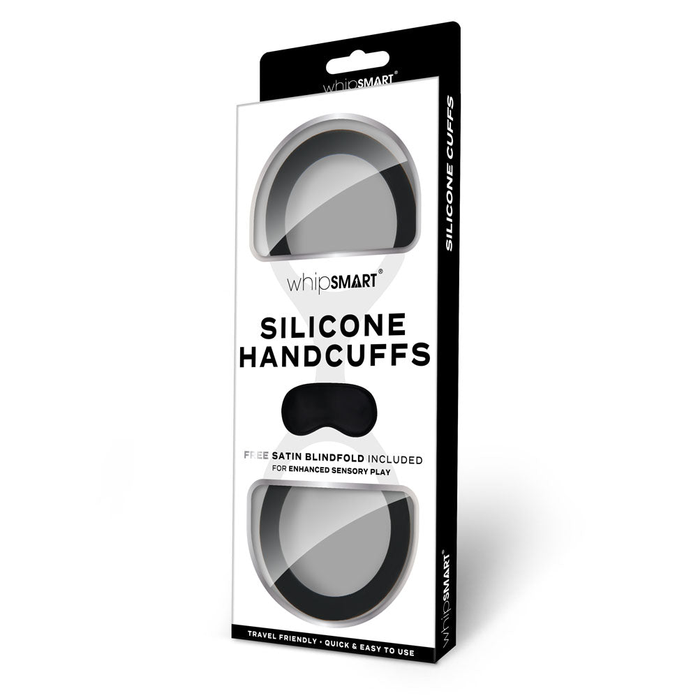 WhipSmart Silicone Handcuffs - Black - Black Restraint with Bonus Blindfold-WS1500