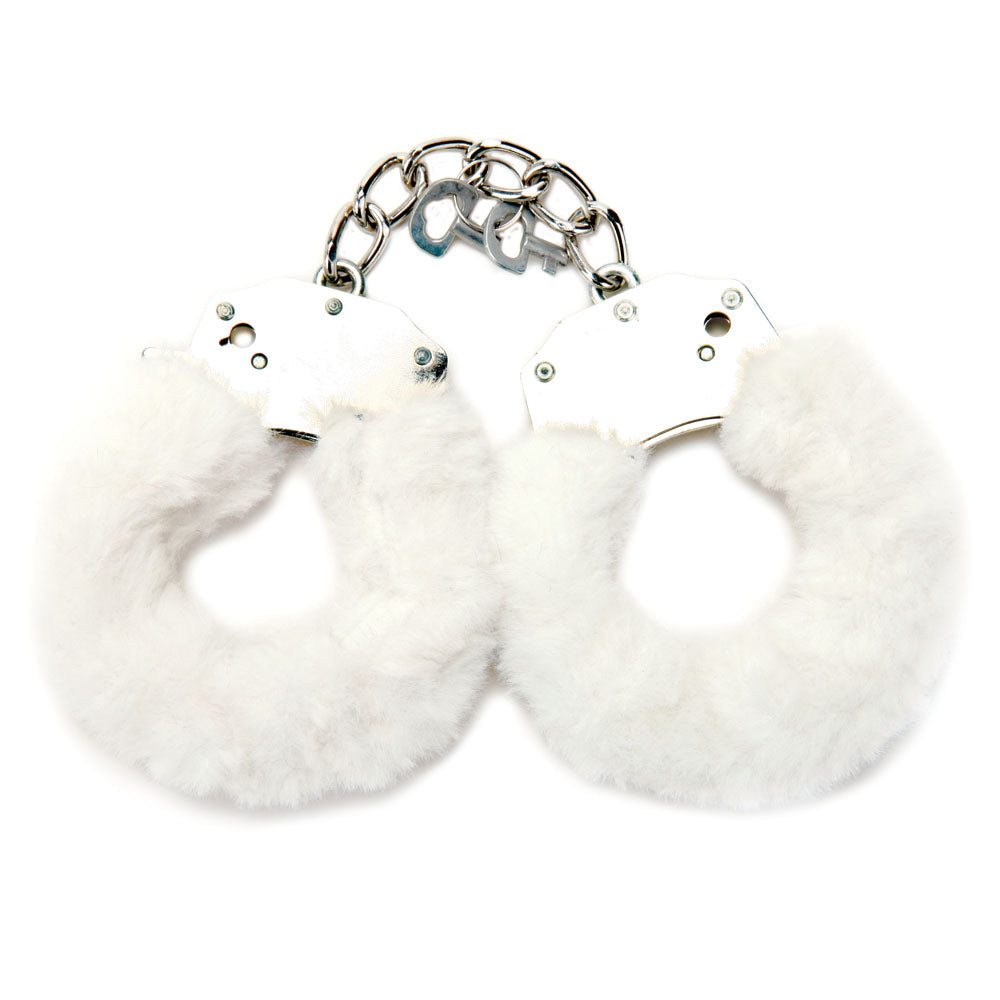 WhipSmart Classic Furry Cuffs - White - White Furry Restraints with Bonus Eye Mask-WS1503