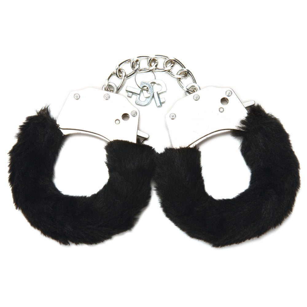 WhipSmart Classic Furry Cuffs - Black - Black Furry Restraints with Bonus Eye Mask-WS1505