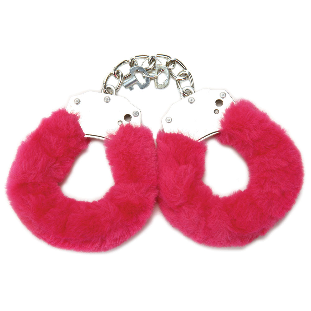 WhipSmart Classic Furry Cuffs - Hot Pink - Hot Pink Furry Restraints with Bonus Eye Mask-WS1506